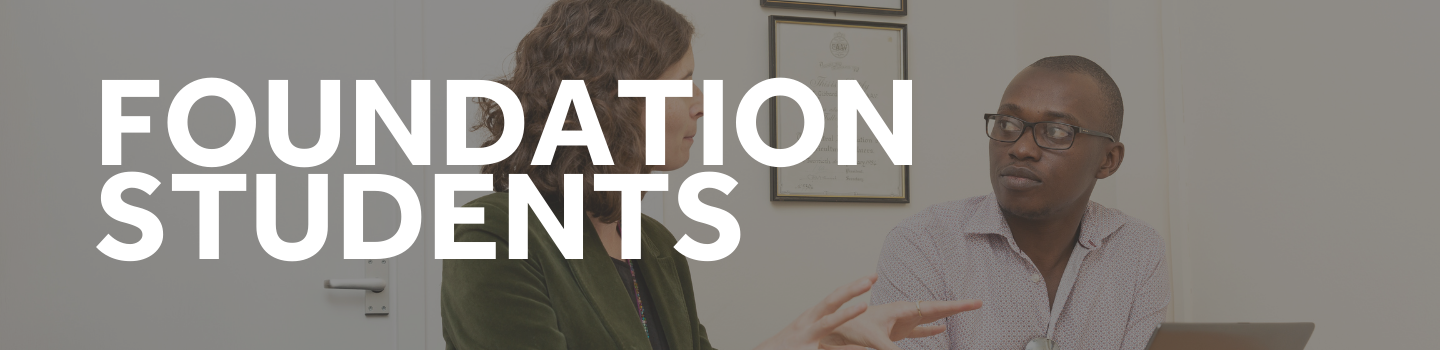 Foundation student academic tutor meeting banner Student and staff sat in conversation
