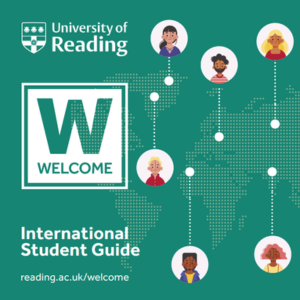 University of Reading and Welcome logo. Text: International Student Guide. Website link: reading.ac.uk/welcome