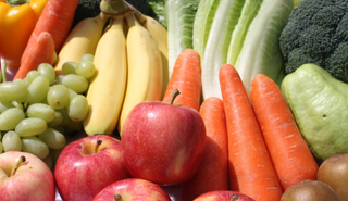 Stock image of pieces of fruit and vegetables