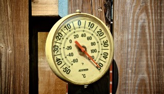 Outdoor thermometer showing temperature in excess of 50 degrees Outdoor thermometer showing temperature in excess of 50 degrees