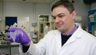Vitality Khutoryanskiy, Professor of Formulation Science holding some biomaterials in his lab at the University of Reading