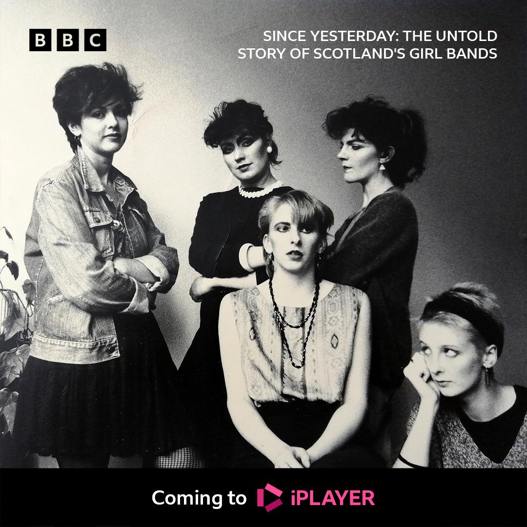 Five white women posing as a group, image is from the 1980s