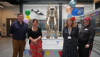 Norman the elephant skeleton with staff in front