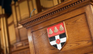 The University crest in The Great Hall