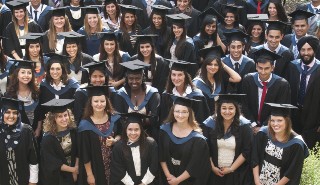 Overhead view of students in Graduation gowns
