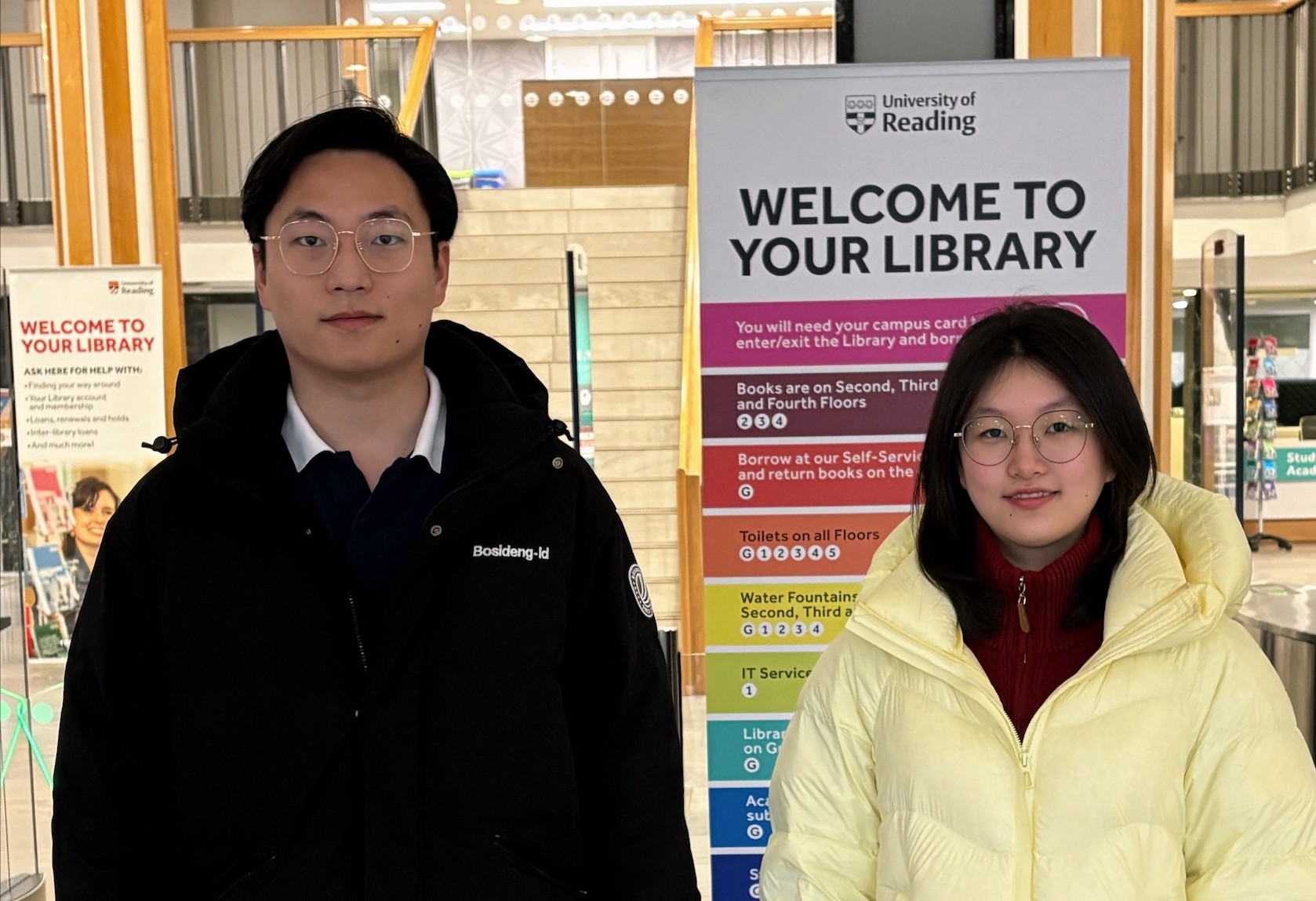 Wenshuo Liu and Xinyue Luo in the University Library