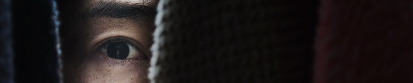 Eye appearing through slats