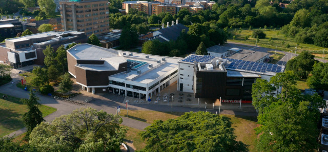 Aerial footage of several buildings on the Whiteknigths campus.